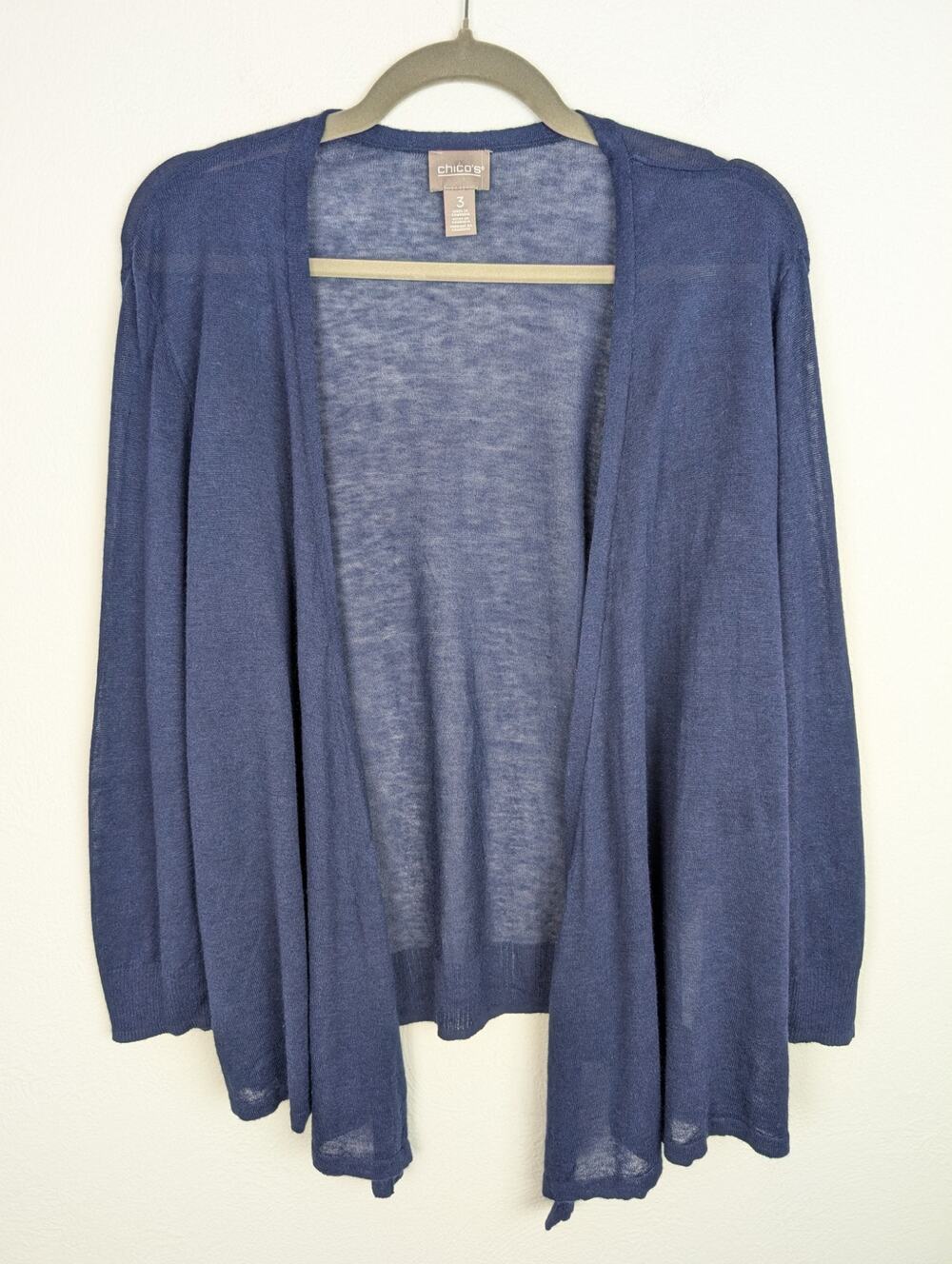 Chico's Cardigan Sweater Waterfall Airy Breezy Coastal Beach Boho Blue Size XL